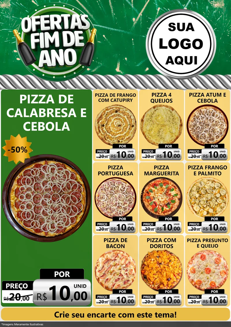 Modelo de Encarte para Encarte A4 Vertical com o tema Ofertas Fim de Ano para Pizzaria