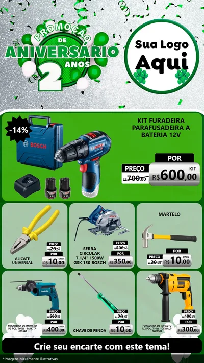 Modelo de Rede Social para Stories com o tema Promoção de Aniversário - 2 Anos para Maquinas e Ferramentas
