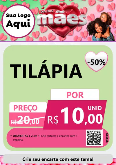 Modelo de Cartaz para Cartaz A4 Vertical com o tema Dia das Mães para Peixaria