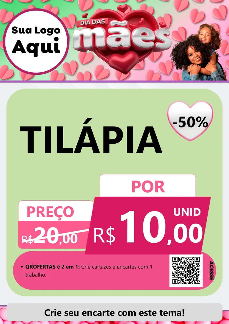 Modelo de Cartaz para Cartaz A4 Vertical com o tema Dia das Mães para Peixaria