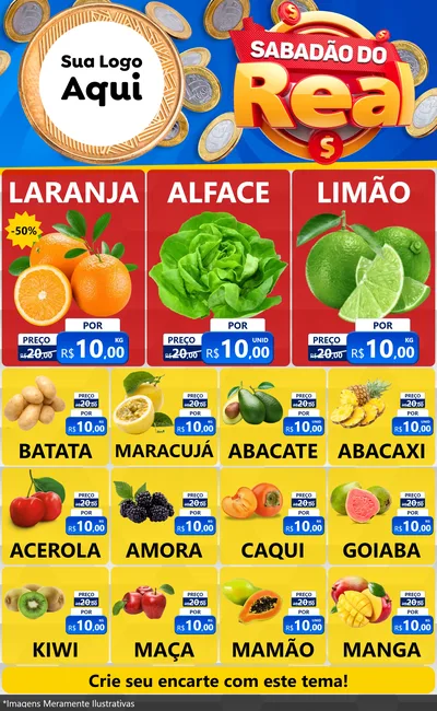 Modelo de Encarte para Encarte Grande com o tema Sabadão do Real para Hortifrúti