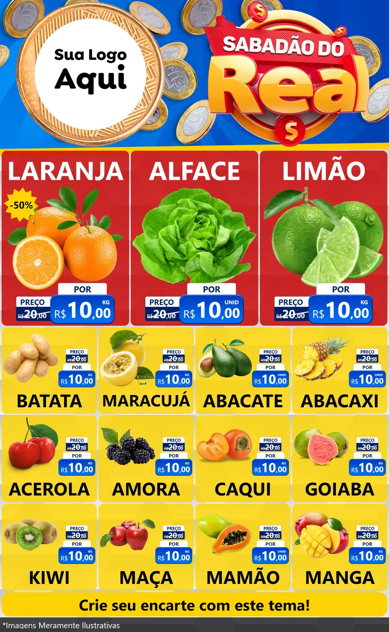 Modelo de Encarte para Encarte Grande com o tema Sabadão do Real para Hortifrúti
