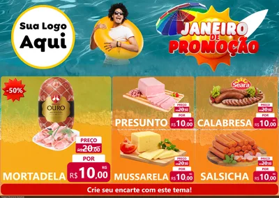Modelo de Encarte para Encarte A4 Horizontal com o tema Janeiro de Promoção para Frios e Laticínios