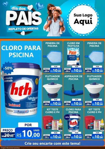 Modelo de Encarte para Encarte A4 Vertical com o tema Dia Dos Pais Repleto de Ofertas para Produtos para Piscina