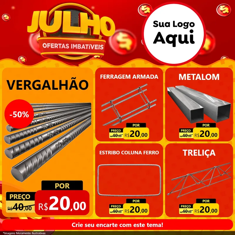 Modelo de Rede Social para Feed Facebook com o tema Julho Ofertas Imbatíveis para Ferragens
