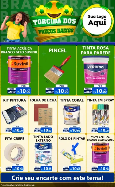 Modelo de Encarte para Encarte Grande com o tema Torcida dos Preços Baixos - Copa para Tintas e Ferramentas