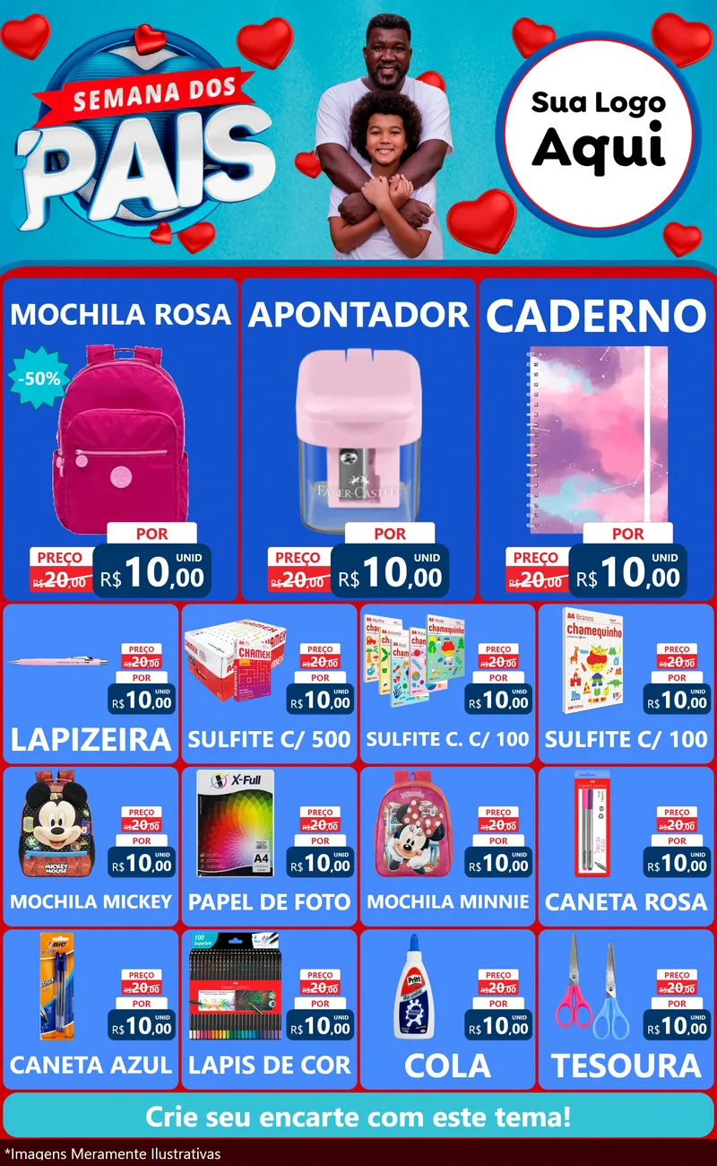 Modelo de Encarte para Encarte Grande com o tema Semana Dos Pais para Papelaria