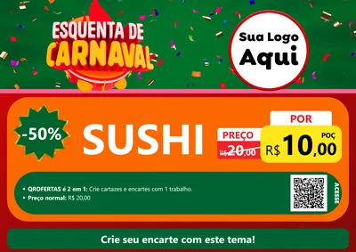 Modelo de Cartaz para Cartaz A4 Horizontal com o tema Esquenta de Carnaval para Comida japonesa
