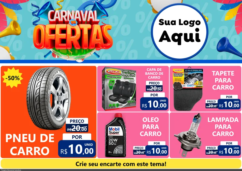 Modelo de Encarte para Encarte A4 Horizontal com o tema Carnaval de Ofertas para Auto peças