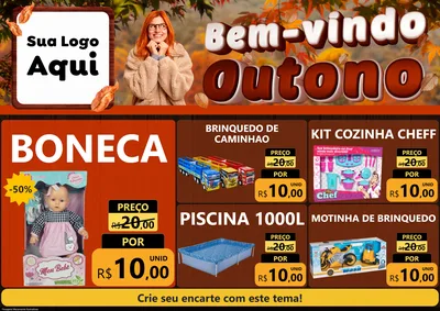 Modelo de Encarte para Encarte A4 Horizontal com o tema Bem-vindo Outono para Brinquedos