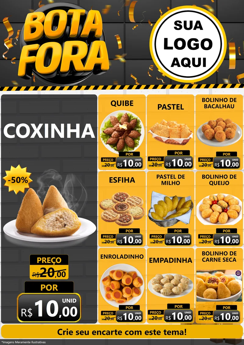 Modelo de Encarte para Encarte A4 Vertical com o tema Bota Fora para Salgadaria