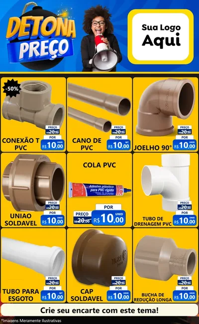Modelo de Encarte para Encarte Grande com o tema Detona Preços para Tubos e conexões