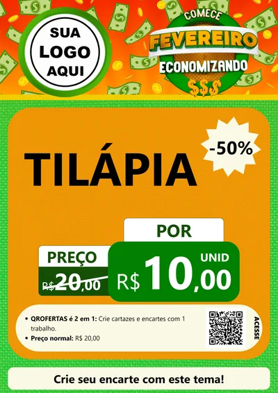 Modelo de Cartaz para Cartaz A4 Vertical com o tema Comece Fevereiro Economizando para Peixaria