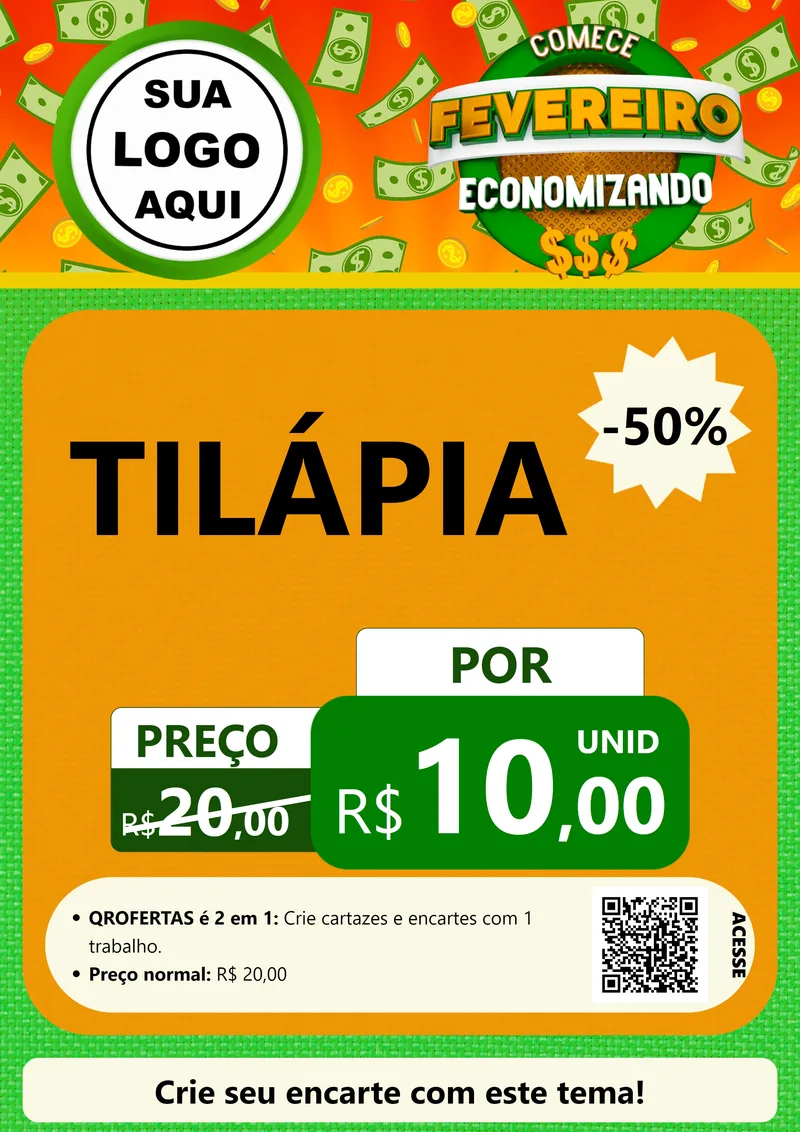 Modelo de Cartaz para Cartaz A4 Vertical com o tema Comece Fevereiro Economizando para Peixaria