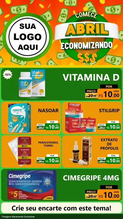 Modelo de TV para TV Vertical com o tema Comece Abril Economizando para Farmácia
