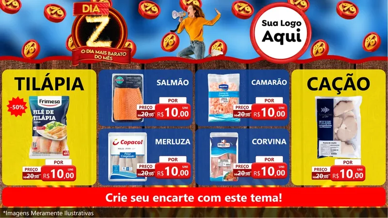 Modelo de TV para TV Horizontal com o tema Dia Z - O Dia Mais Barato Do Mês para Peixaria