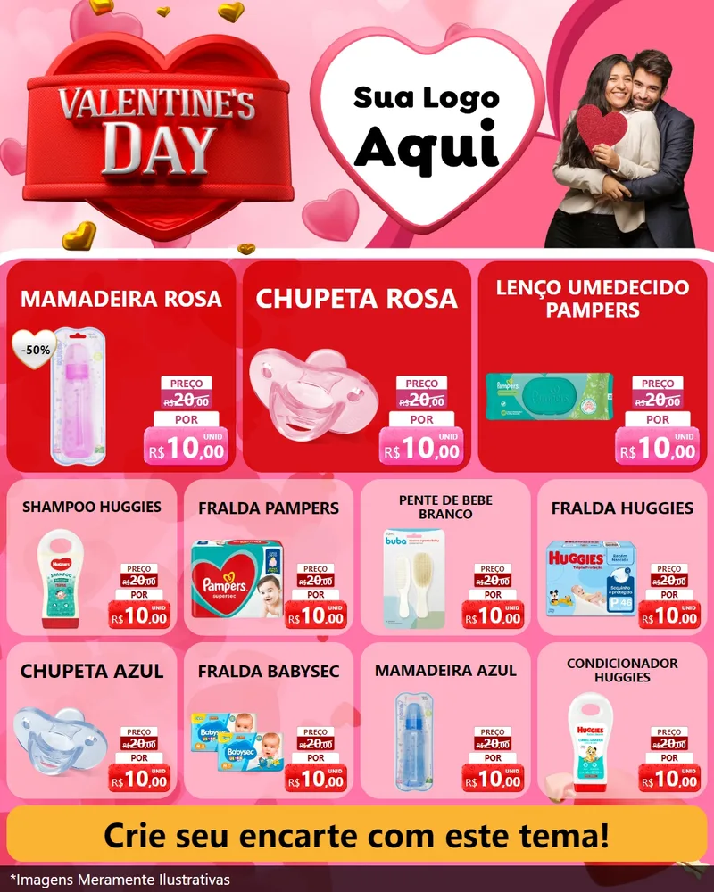Modelo de Rede Social para Feed Instagram com o tema Valentine's Day para Bebês