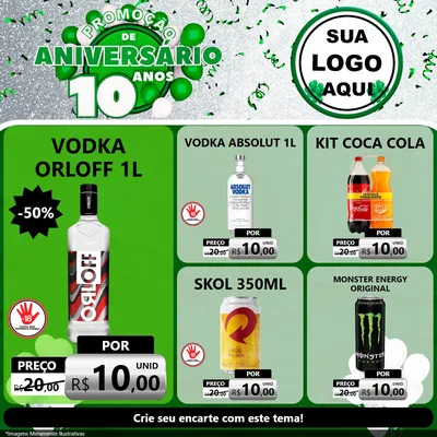 Modelo de Rede Social para Feed Facebook com o tema Promoção de Aniversário - 10 Anos para Distribuidora de bebidas