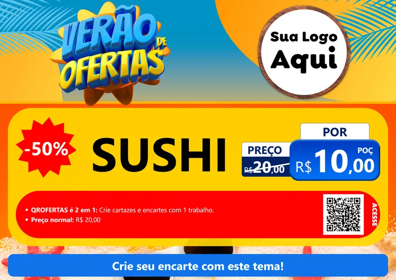 Modelo de Cartaz para Cartaz A4 Horizontal com o tema Verão de Ofertas para Comida japonesa