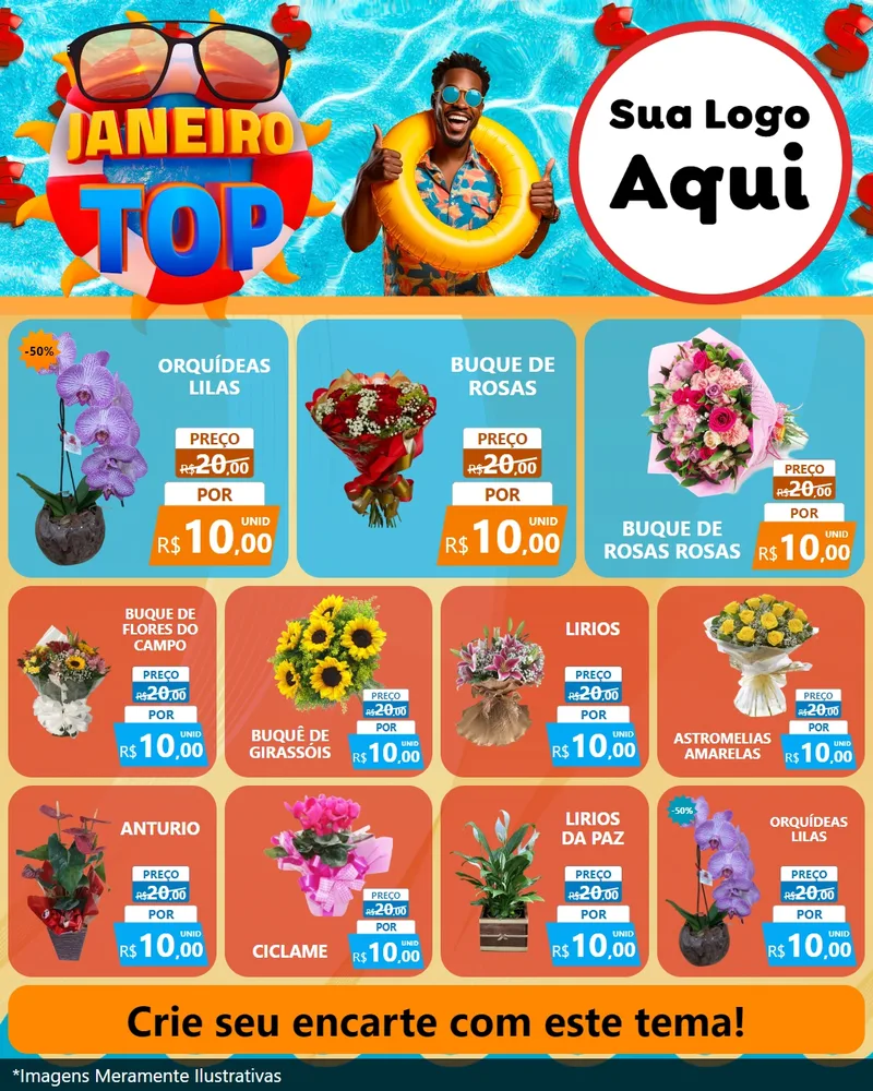 Modelo de Rede Social para Feed Instagram com o tema Janeiro Top para Floricultura e jardim