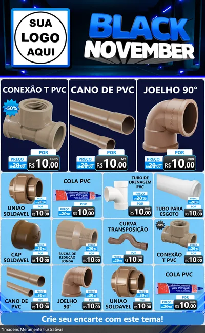 Modelo de Encarte para Encarte Grande com o tema Black November para Tubos e conexões