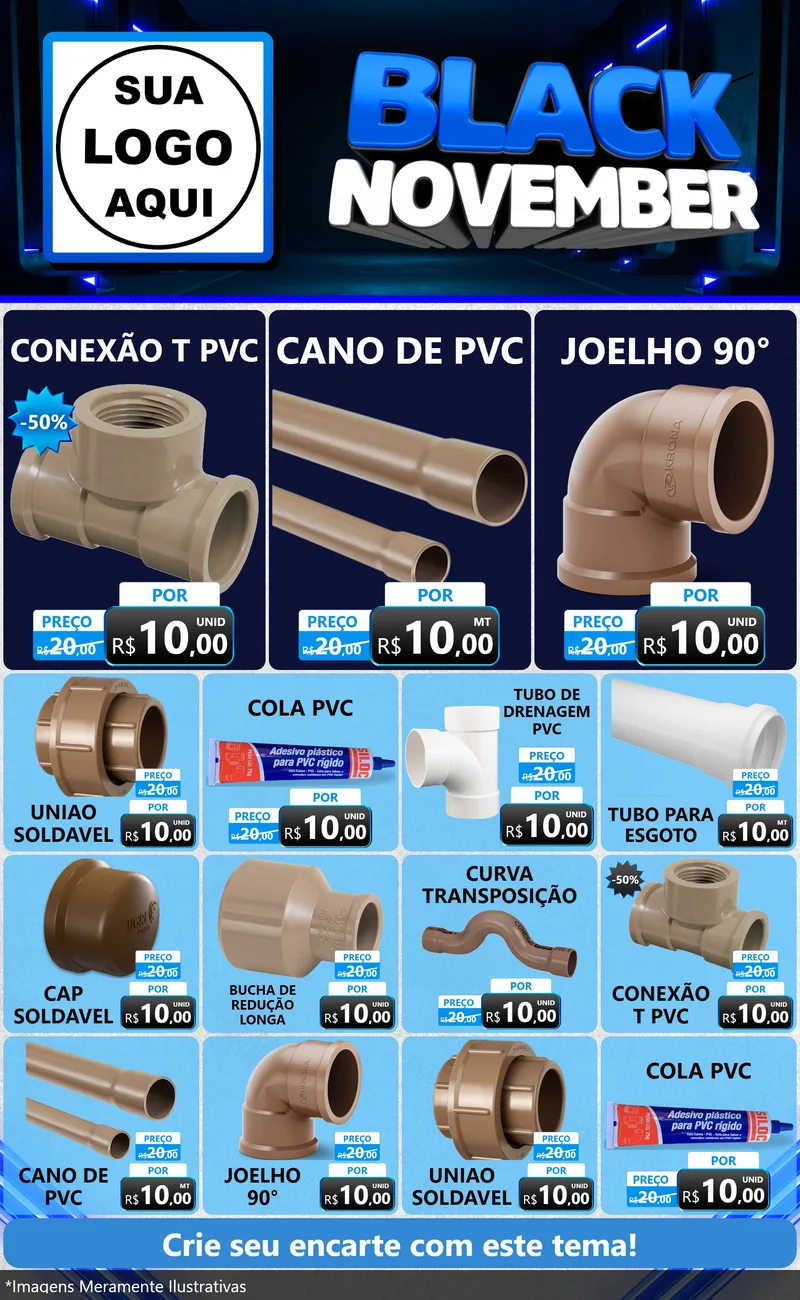 Modelo de Encarte para Encarte Grande com o tema Black November para Tubos e conexões