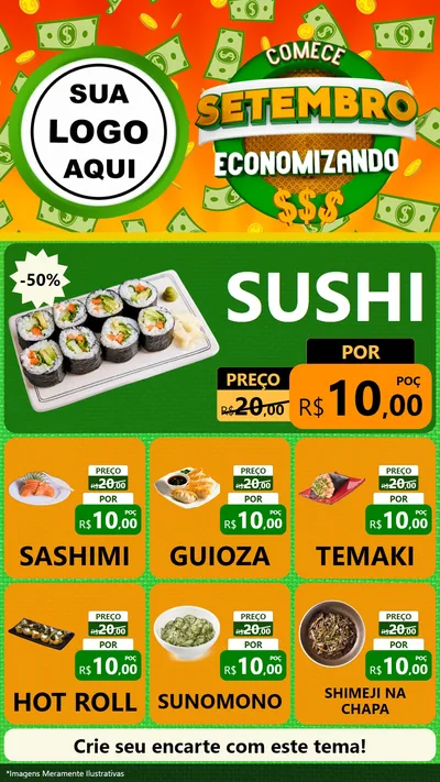 Modelo de Rede Social para Stories com o tema Comece Setembro Economizando para Comida japonesa