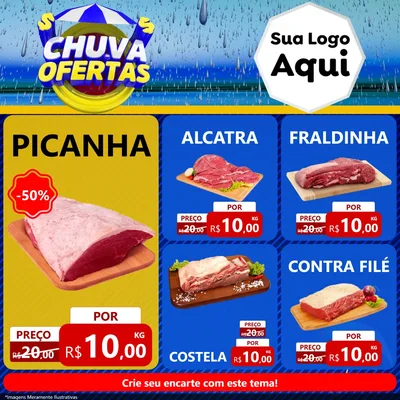 Modelo de Rede Social para Feed Facebook com o tema Chuva de Ofertas para Açougue