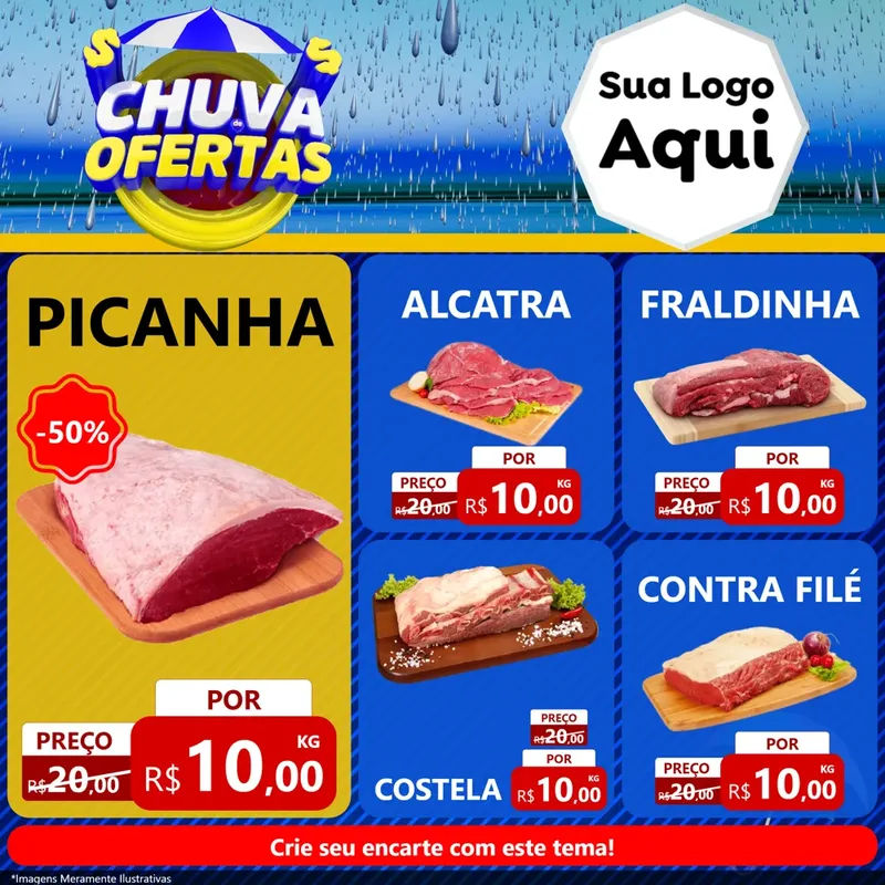 Modelo de Rede Social para Feed Facebook com o tema Chuva de Ofertas para Açougue