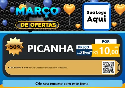 Modelo de Cartaz para Cartaz A4 Horizontal com o tema Março de Ofertas para Açougue
