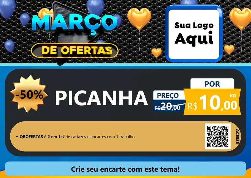 Modelo de Cartaz para Cartaz A4 Horizontal com o tema Março de Ofertas para Açougue