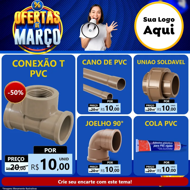 Modelo de Rede Social para Feed Facebook com o tema Ofertas de Março para Tubos e conexões