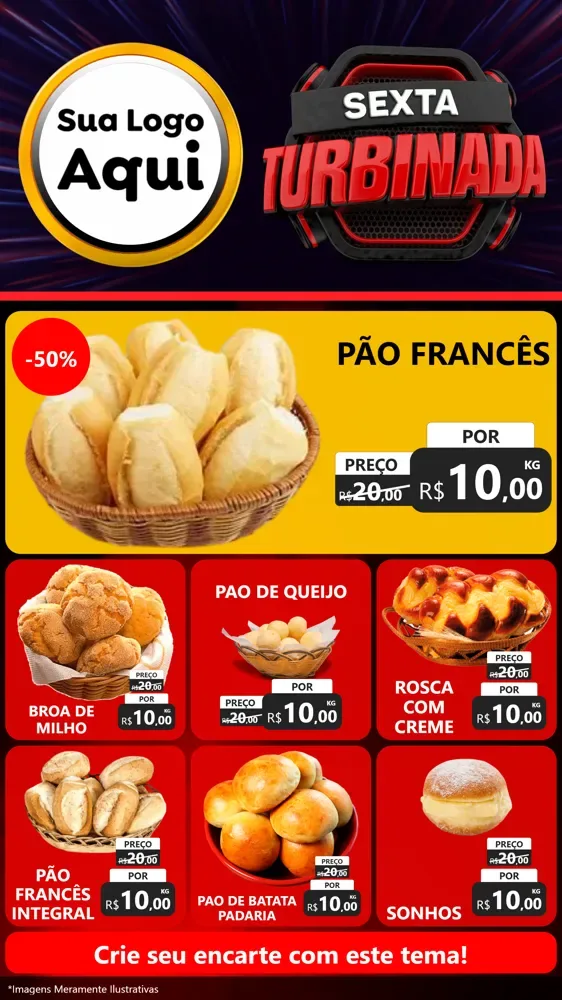 Modelo de Rede Social para Stories com o tema Sexta Turbinada para Padaria