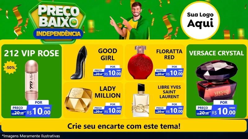 Modelo de TV para TV Horizontal com o tema Preço Baixo de Independência para Perfumes