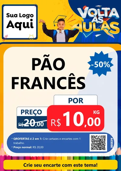 Modelo de Cartaz para Cartaz A4 Vertical com o tema Volta Às Aulas para Padaria