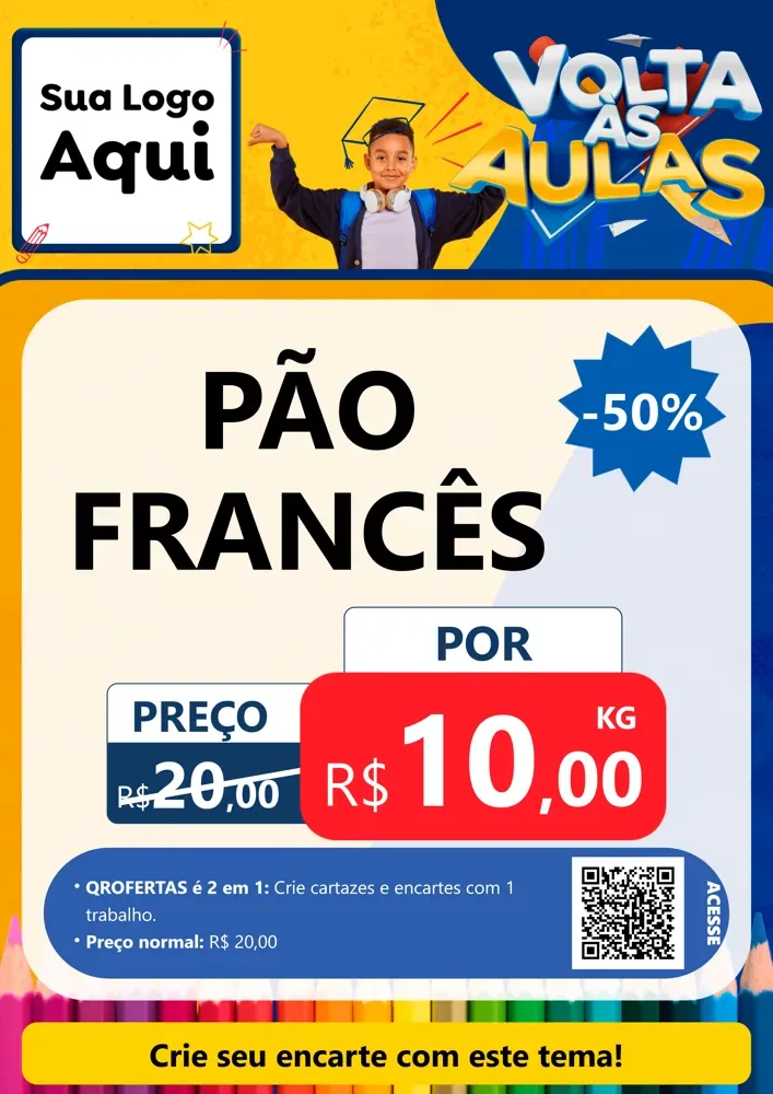 Modelo de Cartaz para Cartaz A4 Vertical com o tema Volta Às Aulas para Padaria