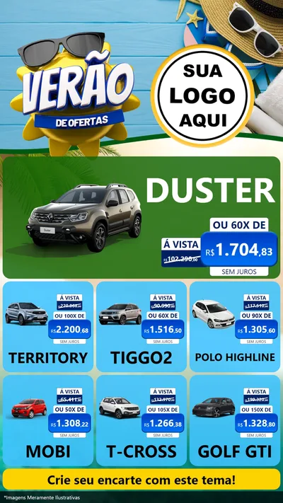 Modelo de Rede Social para Stories com o tema Verão de Ofertas para Concessionaria de Carros