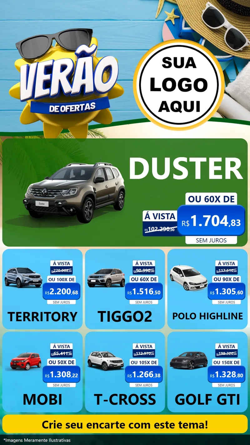 Modelo de Rede Social para Stories com o tema Verão de Ofertas para Concessionaria de Carros