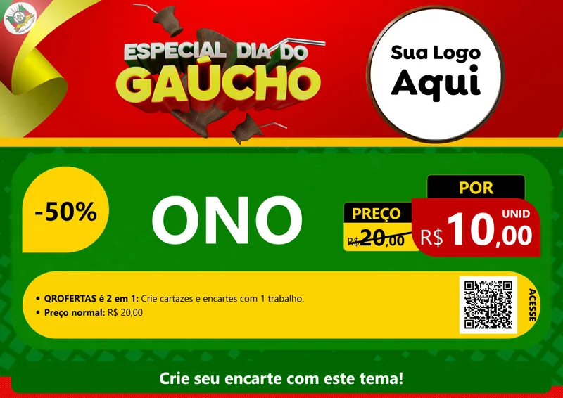 Modelo de Cartaz para Cartaz A4 Horizontal com o tema Especial Dia do Gaúcho para Óticas