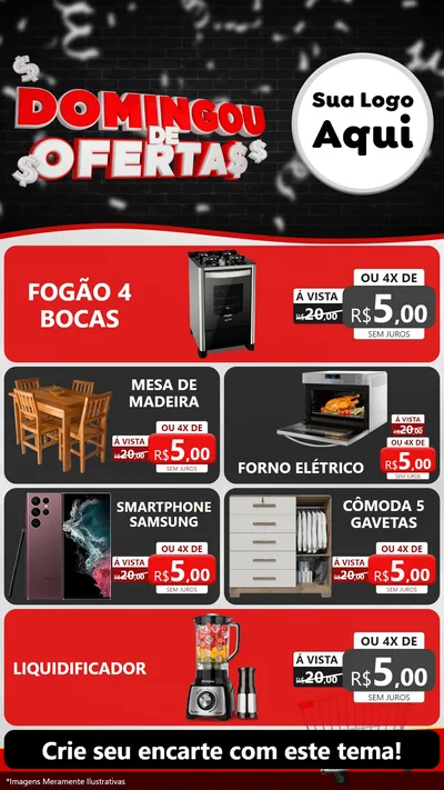 Modelo de TV para TV Vertical com o tema Domingou de Ofertas para Móveis e Eletro