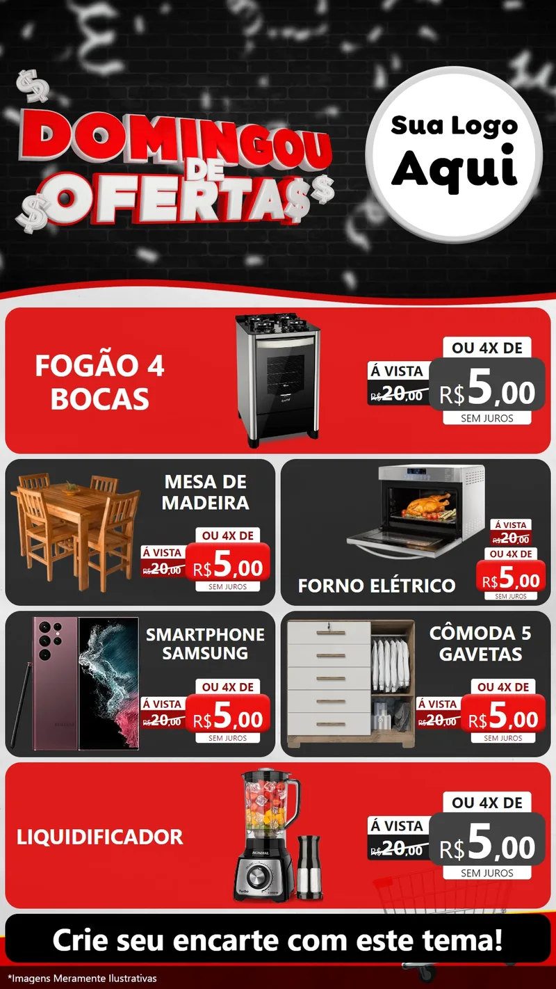 Modelo de TV para TV Vertical com o tema Domingou de Ofertas para Móveis e Eletro