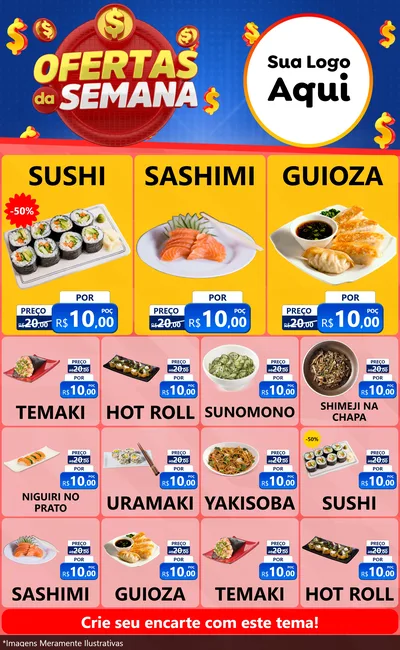 Modelo de Encarte para Encarte Grande com o tema Ofertas Da Semana para Comida japonesa
