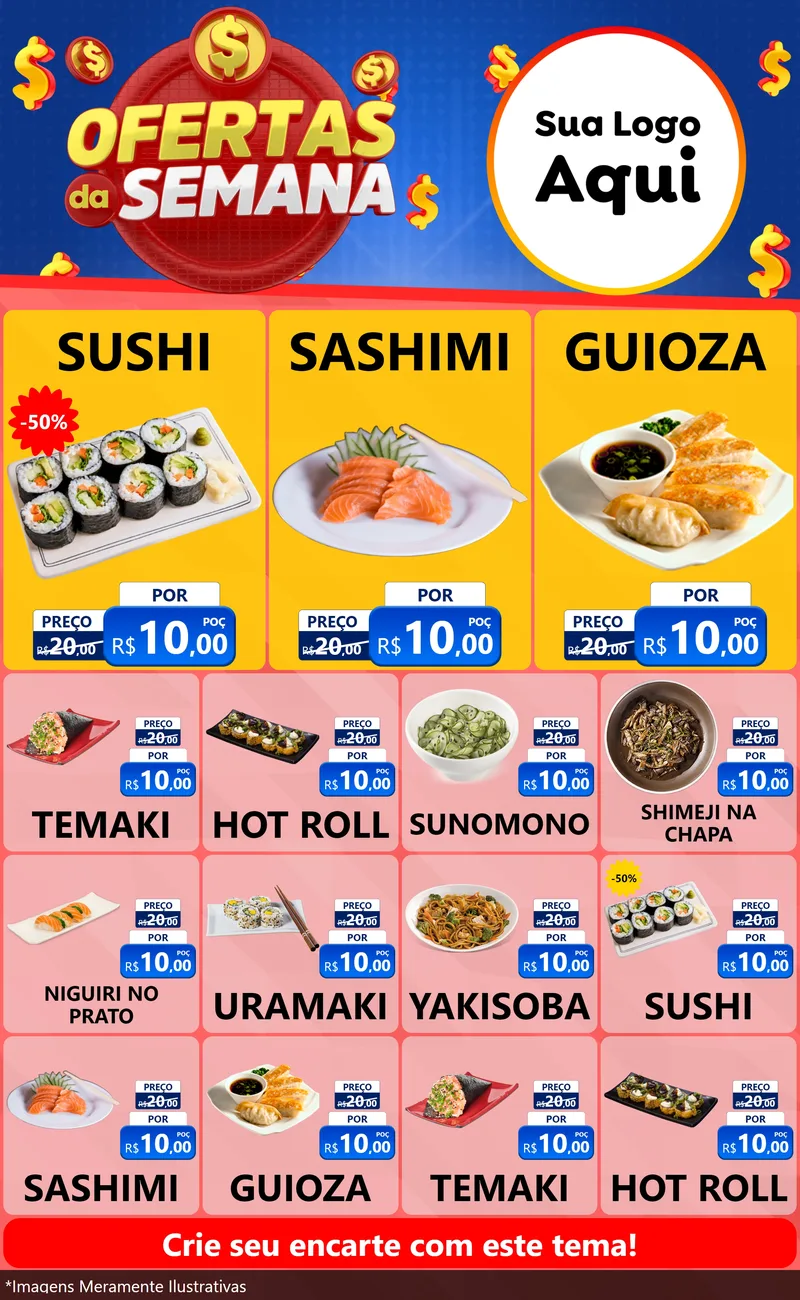 Modelo de Encarte para Encarte Grande com o tema Ofertas Da Semana para Comida japonesa