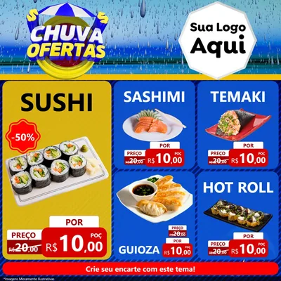 Modelo de Rede Social para Feed Facebook com o tema Chuva de Ofertas para Comida japonesa