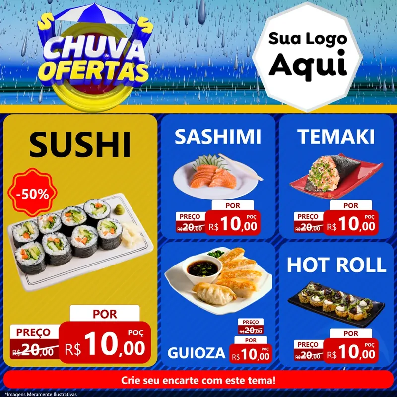 Modelo de Rede Social para Feed Facebook com o tema Chuva de Ofertas para Comida japonesa