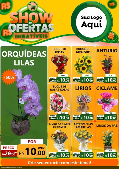 Modelo de Encarte para Encarte A4 Vertical com o tema Show de Ofertas Imbatíveis para Floricultura e jardim