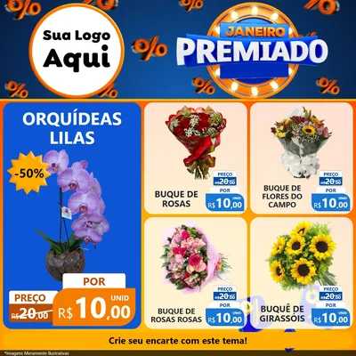 Modelo de Rede Social para Feed Facebook com o tema Janeiro Premiado para Floricultura e jardim