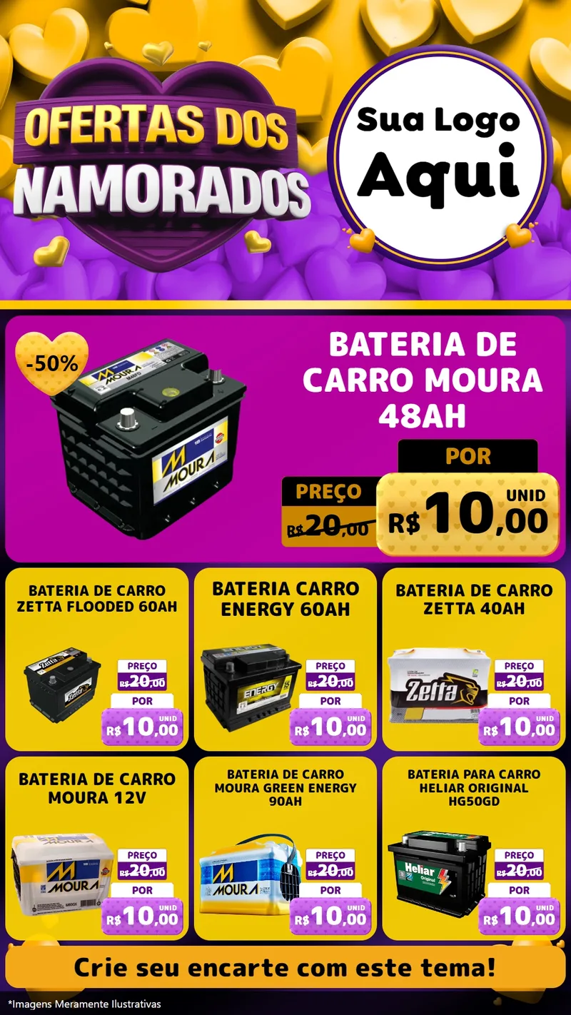 Modelo de Rede Social para Stories com o tema Oferta Dos Namorados para Baterias Elétricas