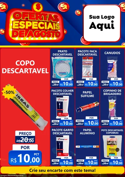 Modelo de Encarte para Encarte A4 Vertical com o tema Ofertas Especiais de Agosto para Embalagens