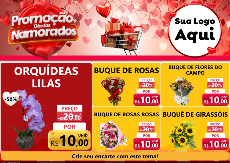 Modelo de Encarte para Encarte A4 Horizontal com o tema Promoção Dia dos Namorados para Floricultura e jardim